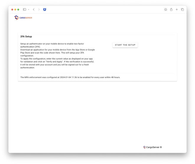 2FA Enforced Setup Start